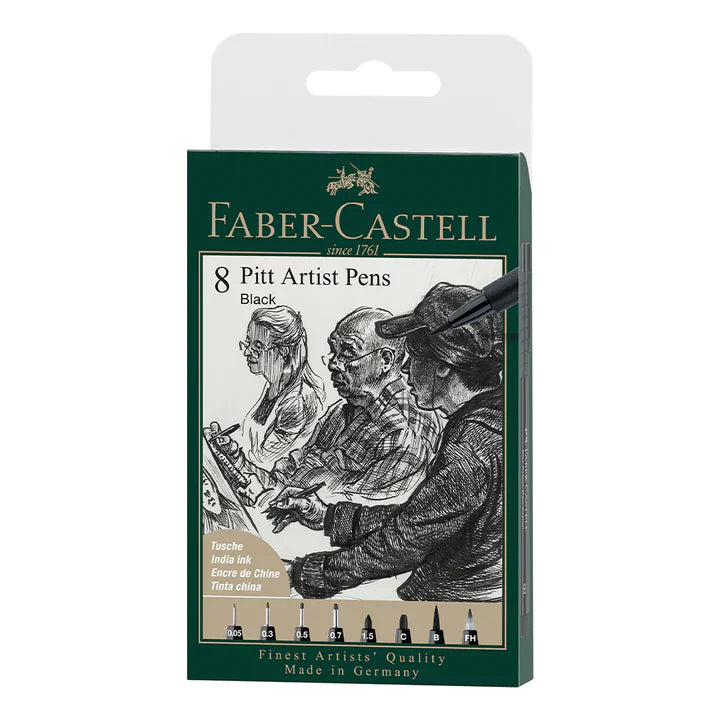Faber-Castell PITT Artist Pens Black - Set of 8- Kenjet Supplies