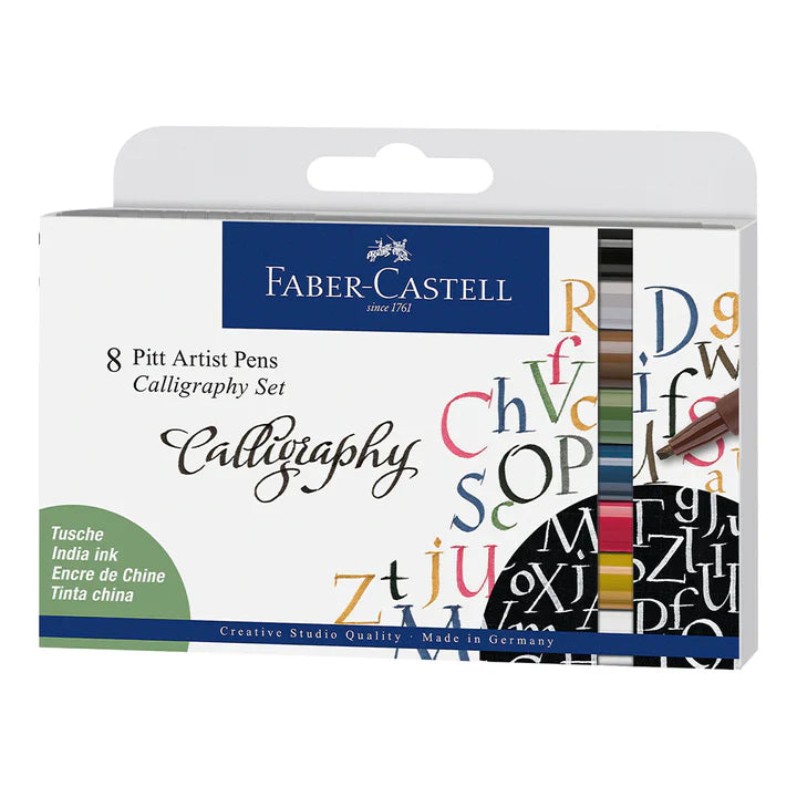 Faber-Castell Pitt Artist Pen India Ink Calligraphy Set/8 - Kenjet Spplies