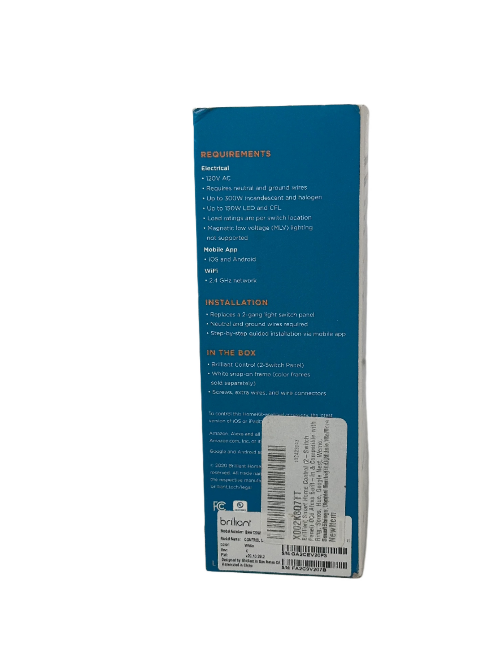 Brilliant Smart Home Control Panel – 2-Switch Panel (White) - Kenjet Supplies