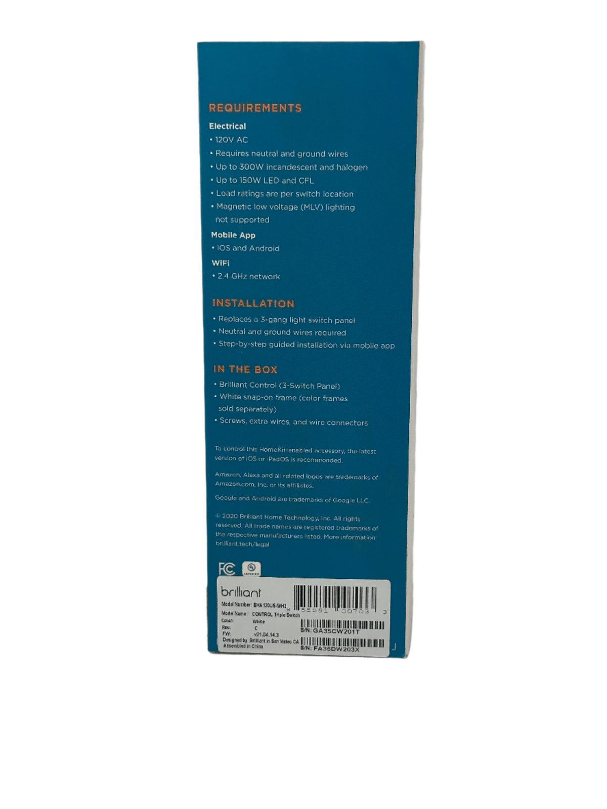 Brilliant Smart Home Control Panel – 3-Switch Panel (White) - Kenjet Supplies