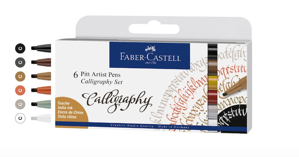 Faber-Castell Pitt Artist Pen India Ink Calligraphy Set/6 - Kenjet Supplies