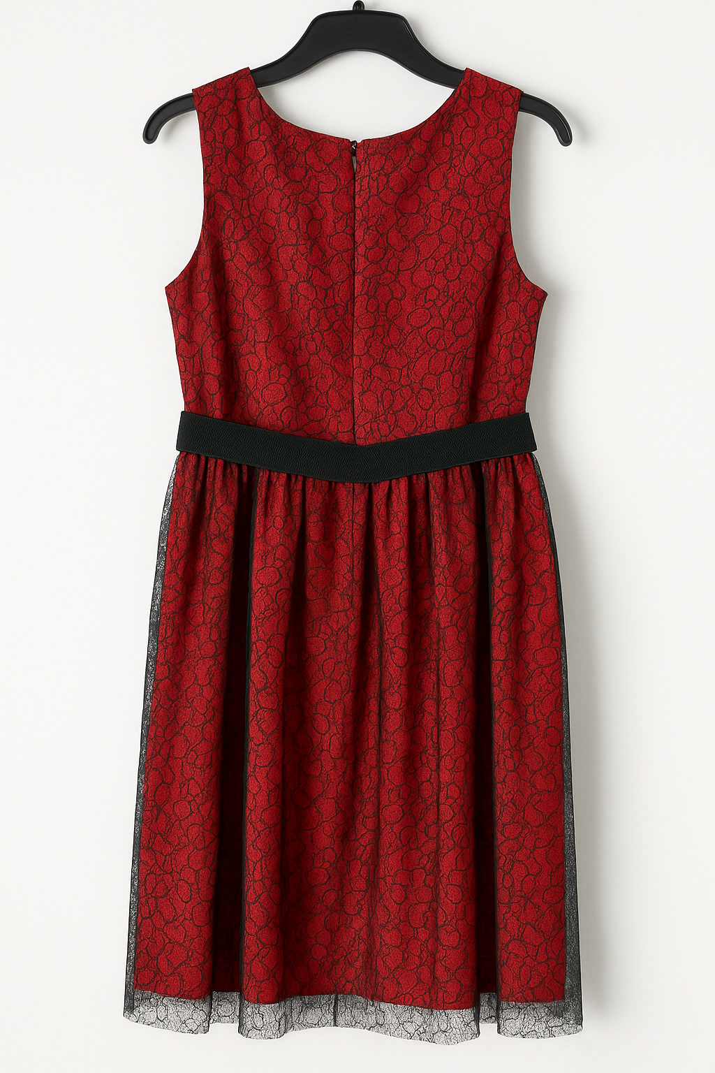 Girls' Red base with Black Lace Overlay Dress Girls' Red base with Black Lace Overlay Dress