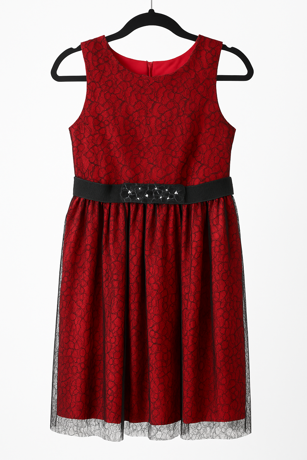 Girls’ Red base with Black Lace Overlay Dress - Kenjet Supplies